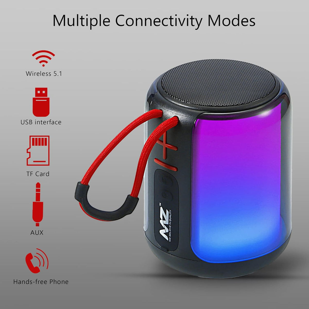 Portable Bluetooth Speaker with Disco Light
