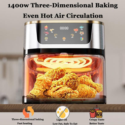 Air Fryer, 10l Stainless Steel Visual Air Fryer, 1400w Smart Oven With Digital Touch Screen Oil-Free Fryer, Timing And Temperature Adjustable For Quick And Easy Meals, Easy To Clean