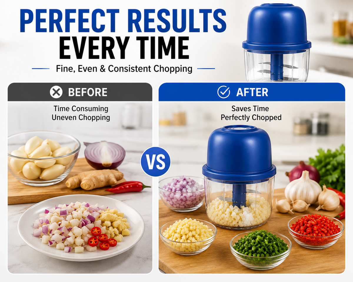 Mini Electric Garlic Chopper - 4 Blades High RPM Gear Rotation Strong Motor