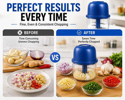 Mini Electric Garlic Chopper - 4 Blades High RPM Gear Rotation Strong Motor