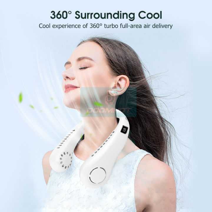 Portable Bladeless Air Cooling Neck Fan. مروحة تبريد للرقبة بدون شفرات محمولة